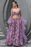 Buy_Chhavvi Aggarwal_Purple Georgette Printed And Embroidered Botanical Sweetheart Flared Lehenga Set_at_Aza_Fashions