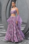 Chhavvi Aggarwal_Purple Georgette Printed And Embroidered Botanical Sweetheart Flared Lehenga Set_Online_at_Aza_Fashions