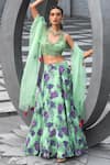 Buy_Chhavvi Aggarwal_Green Crepe Printed And Embellished Geometric Floral V Neck Lehenga Set _at_Aza_Fashions