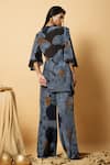 Shop_LABEL SHRISTI CHETANI_Blue Crepe Hand Embroidered Abstract V Neck Pattern Shirt And Pant Set _at_Aza_Fashions