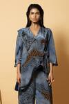 LABEL SHRISTI CHETANI_Blue Crepe Hand Embroidered Abstract V Neck Pattern Shirt And Pant Set _Online_at_Aza_Fashions