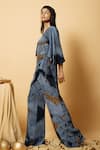 Buy_LABEL SHRISTI CHETANI_Blue Crepe Hand Embroidered Abstract V Neck Pattern Shirt And Pant Set _Online_at_Aza_Fashions