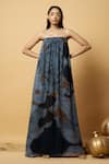 Buy_LABEL SHRISTI CHETANI_Blue Georgette Printed Abstract Tube Neck Maxi Dress _at_Aza_Fashions