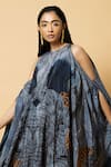 LABEL SHRISTI CHETANI_Blue Crepe Hand Embroidered Abstract Halter Pattern Cold-shoulder Dress _Online_at_Aza_Fashions