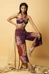 Buy_LABEL SHRISTI CHETANI_Red Georgette Hand Embroidered Abstract Halter Bralette And Pant Set _at_Aza_Fashions