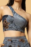 LABEL SHRISTI CHETANI_Blue Crepe Abstract One Shoulder Pattern Crop Top And Shorts Set _Online_at_Aza_Fashions