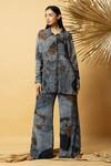 Buy_Label Shristi Chetani_Blue Crepe Embroidery Collared Abstract Pattern Shirt _at_Aza_Fashions