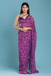 Buy_Raasa_Purple Georgette Printed Floral V Pre-draped Saree With Cross-back Blouse _at_Aza_Fashions