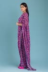 Raasa_Purple Georgette Printed Floral V Pre-draped Saree With Cross-back Blouse _Online_at_Aza_Fashions