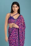 Shop_Raasa_Purple Georgette Printed Floral V Pre-draped Saree With Cross-back Blouse _Online_at_Aza_Fashions