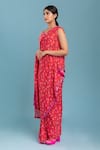 Raasa_Pink Georgette Printed Floral Joyful Daisy Pre-draped Saree With Blouse _Online_at_Aza_Fashions