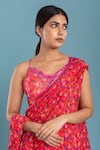 Raasa_Pink Georgette Printed Floral Joyful Daisy Pre-draped Saree With Blouse _at_Aza_Fashions