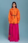 Buy_Raasa_Orange Silk Shirt Collar Buttoned Shacket And Embroidered Skirt Set _at_Aza_Fashions