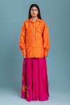 Raasa_Orange Silk Shirt Collar Buttoned Shacket And Embroidered Skirt Set _Online_at_Aza_Fashions