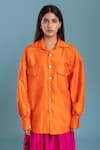 Shop_Raasa_Orange Silk Shirt Collar Buttoned Shacket And Embroidered Skirt Set _Online_at_Aza_Fashions