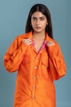 Raasa_Orange Silk Shirt Collar Buttoned Shacket And Embroidered Skirt Set _at_Aza_Fashions