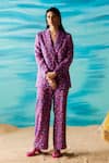 Buy_Raasa_Purple Crepe Printed Floral Shawl Collar Chiquitita Jacket And Pant Set _at_Aza_Fashions