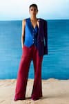 Buy_Raasa_Purple Crepe Printed Floral Waistcoat V Donna Color Block Blazer Pant Set _at_Aza_Fashions