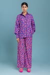 Buy_Raasa_Purple Organza Printed Floral Shirt Collar Chiquitita And Pant Set _at_Aza_Fashions