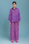 Raasa_Purple Organza Printed Floral Shirt Collar Chiquitita And Pant Set _Online_at_Aza_Fashions