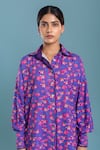 Raasa_Purple Organza Printed Floral Shirt Collar Chiquitita And Pant Set _at_Aza_Fashions