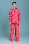 Buy_Raasa_Pink Crepe Printed Floral Shirt Collar Joyful Daisy And Pant Set  _at_Aza_Fashions