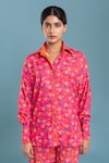 Shop_Raasa_Pink Crepe Printed Floral Shirt Collar Joyful Daisy And Pant Set  _Online_at_Aza_Fashions