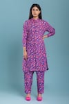 Raasa_Purple Crepe Printed Floral Mandarin Chiquitita Kurta Pant Set  _Online_at_Aza_Fashions