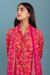 Raasa_Pink Crepe Printed Floral Shirt Joyful Daisy Kurta And Pant Set  _at_Aza_Fashions