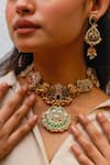 Shop_Zevar King_Multi Color Carved Work Kundan Necklace Set _at_Aza_Fashions