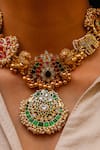 Buy_Zevar King_Multi Color Carved Work Jadau Kundan And Stone Pote Necklace Set _Online_at_Aza_Fashions