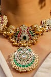 Shop_Zevar King_Multi Color Carved Work Jadau Kundan And Stone Pote Necklace Set _Online_at_Aza_Fashions