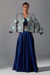 Buy_Koashee by Shubitaa_Blue Silk Embroidered Cutwork Jacket Open Palazzo Set_at_Aza_Fashions