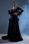 Buy_Manika Nanda_Black German Satin Embroidered Hand Holly Top And Skirt Set  _at_Aza_Fashions