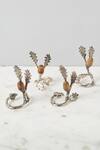 Shop_Elm & Oak_Brown Wood And Brass Carved Chestnut Oak Napkin Rings Set Of 4_at_Aza_Fashions