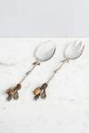 Shop_Elm & Oak_Brown Wood And Brass Carved Chestnut Oak Salad Servers Set Of 2_at_Aza_Fashions