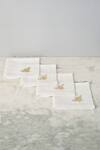 Shop_Elm & Oak_White Cotton Embroidery Honeybee Border Dinner Napkins - Set Of 4_at_Aza_Fashions