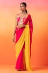 Buy_Seema Thukral_Pink Saree  Georgette Printed Floral V Neck With Blouse_at_Aza_Fashions