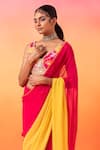 Buy_Seema Thukral_Pink Saree  Georgette Printed Floral V Neck With Blouse_Online_at_Aza_Fashions