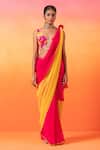 Shop_Seema Thukral_Pink Saree  Georgette Printed Floral V Neck With Blouse_Online_at_Aza_Fashions