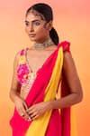 Seema Thukral_Pink Saree  Georgette Printed Floral V Neck With Blouse_at_Aza_Fashions