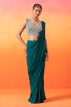 Buy_Seema Thukral_Green Georgette Hand Embroidered Resham Thread Pre-stitched Saree With Blouse _at_Aza_Fashions