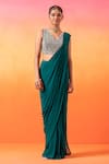 Buy_Seema Thukral_Green Georgette Hand Embroidered Resham Thread Pre-stitched Saree With Blouse _Online_at_Aza_Fashions