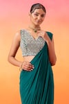 Seema Thukral_Green Georgette Hand Embroidered Resham Thread Pre-stitched Saree With Blouse _at_Aza_Fashions