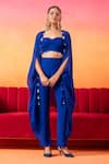 Buy_Seema Thukral_Blue Cape  Organza Hand Embroidered Resham Flared Sleeve Tasseled Pant Set _at_Aza_Fashions