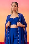 Shop_Seema Thukral_Blue Cape  Organza Hand Embroidered Resham Flared Sleeve Tasseled Pant Set _Online_at_Aza_Fashions