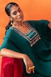 Shop_Seema Thukral_Green Chiffon Hand Embroidered Resham Thread Square Neck Kaftan _Online_at_Aza_Fashions