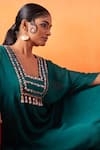 Seema Thukral_Green Chiffon Hand Embroidered Resham Thread Square Neck Kaftan _at_Aza_Fashions