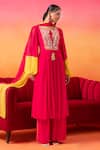 Seema Thukral_Pink Georgette Hand Embroidered Resham Thread Leaf Neck Kurta Pant Set_Online_at_Aza_Fashions