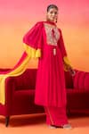 Buy_Seema Thukral_Pink Georgette Hand Embroidered Resham Thread Leaf Neck Kurta Pant Set_Online_at_Aza_Fashions